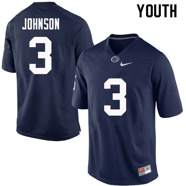 NCAA Nike Youth Penn State Nittany Lions Donovan Johnson #3 College Football Authentic Navy Stitched Jersey ADU4298KL